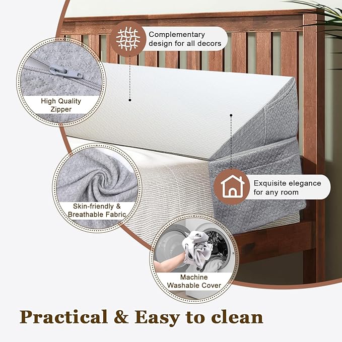 VVZ Bed Gap Filler King Bed Wedge Pillow for Headboard Gap Mattress Gap Filler Triangle Pillow Wedge for Headboard Gap, 30D Memory Foam Wedge Pillow Stopper with 2 Side Big Pocket (76"×10"×6")