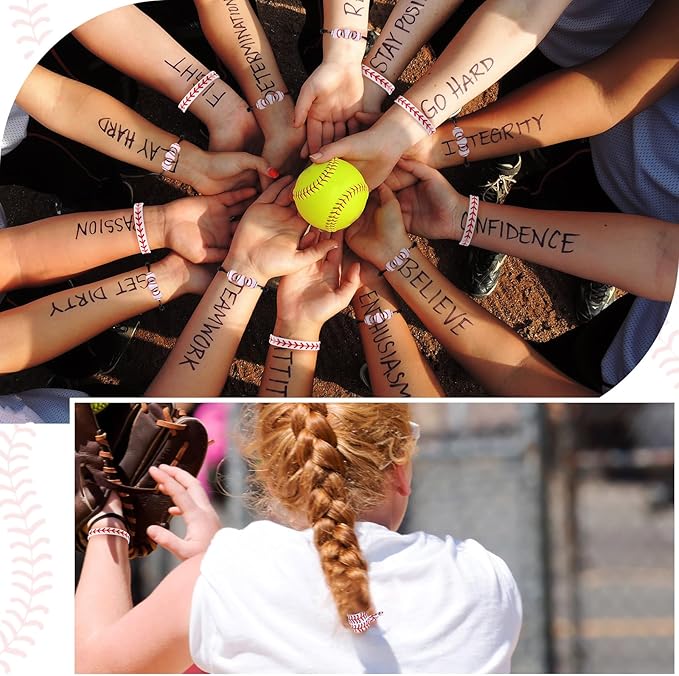 Layhit 134 Pcs Party Favors Set Include Cosmetic Bag Drawstring Backpack Hair Ties Charm Bracelets Silicon Bracelets Water Bottles Keychains Stickers for Sport Team Gifts (White,Baseball)