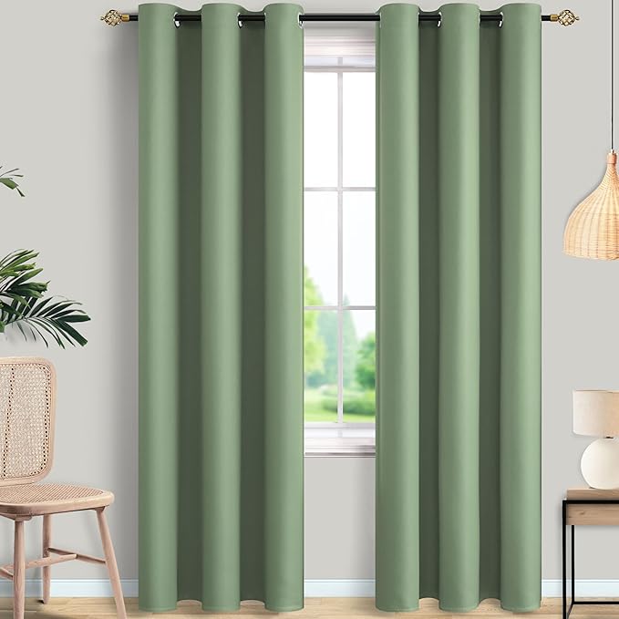 Mrs.Naturall Sage Green Curtains 96 Inches Long for Bedroom 2 Panels Set Blackout Light Blocking Insulated Thermal Curtains for Living Room 42x96 Inch Length