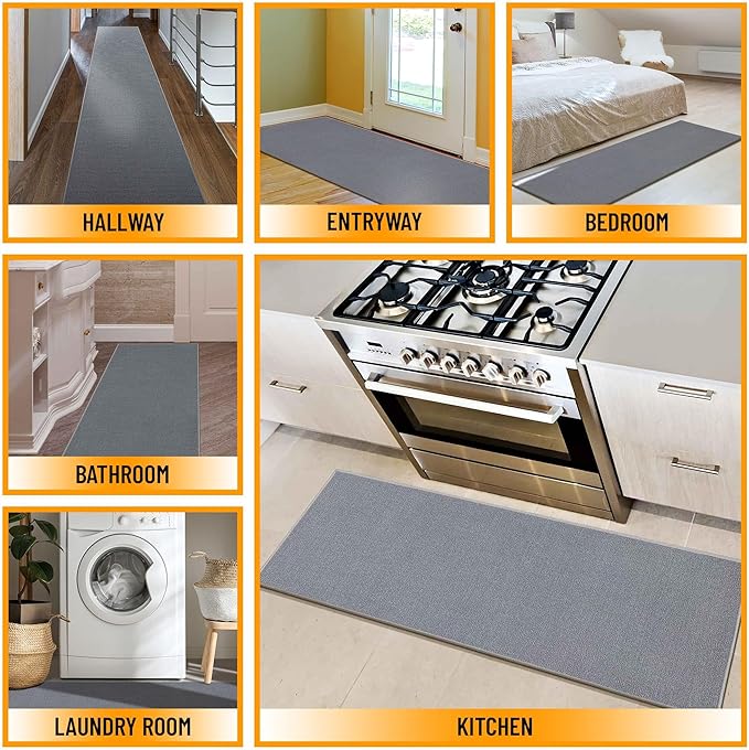 Machine Washable Modern Solid Design Non-Slip Rubberback 2x5 Traditional Runner Rug for Hallway, Kitchen, Bedroom, Entryway, 20" x 59", Gray