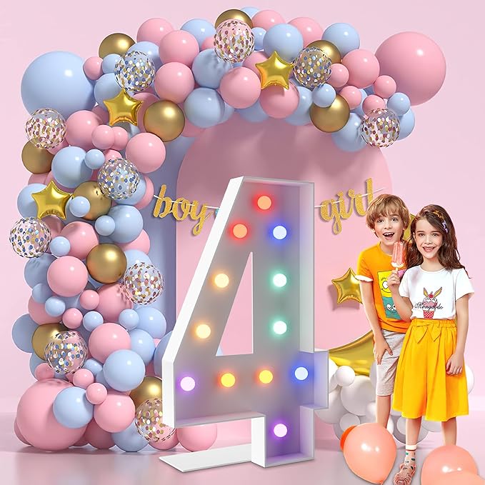 4FT Marquee Light Up Numbers Marquee Numbers 4, Multiple Color Options Including Cool White Pink Blue & Colorful, NO Glue Gun Needed, Birthday Decorations