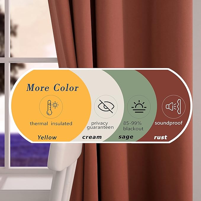Mrs.Naturall Warm Terracotta Blackout Curtains 72 Inch Length for Living Room 2 Panels Set Grommet Heavy Insulating Winter Curtains for Bedroom