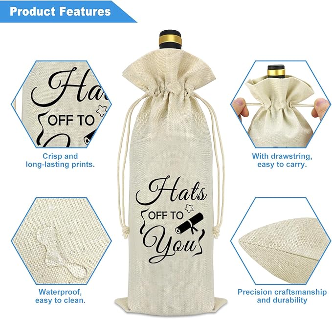 2024 Graduation Gifts Graduation Party Wine Bag Class Of 2024 Graduation Gift Funny Graduation Gifts for Her Him Decorations Burlap Reusable Wine Bottle Bag College High School Masters Graduation Gift