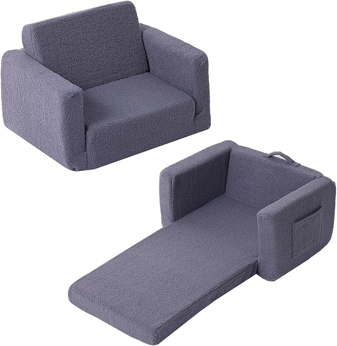 Tiita Kids Sofa, 2-in-1 Kids Sofa Chair, Convertible Children Couch to Lounger, Flip Out Kids Sofa Chair, Toddler Armrest Chair Bed, Folding Kids Play Sofa for Girl or Boy(Navy Blue)