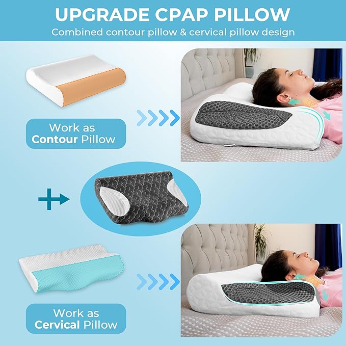Cervical Pillows for CPAP Sleeper, Side Sleeper Pillow for Neck and Shoulder Pain, Adjustable Ergonomic Orthopedic Bed Pillow for Back, Side and Stomach Sleepers, Dark Grey