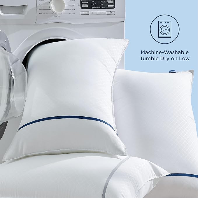 Bedsure Hotel Pillows - Luxury Bed Pillows for Sleeping with Decoration Strip Breathable Cover Soft & Supportive Pillows for Side, Back or Stomach Sleepers (2, Blue, King)