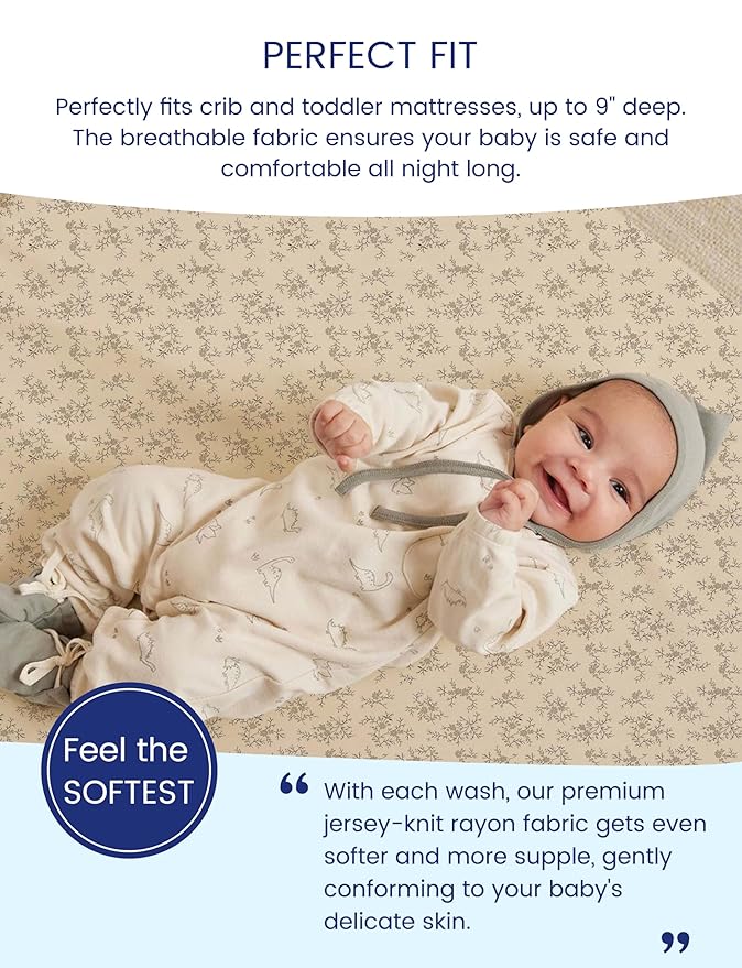 TotAha Crib Sheets for Boy Girl, Premium Soft Fitted Crib Mattress Sheet, Super Stretchy Jersey Knit Baby Bed Sheets, 28x52x9 Extra Deep Pocket, 2 Pack (Vintage Rose & Brunch)