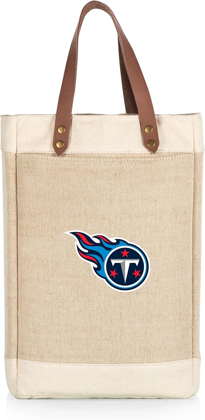 PICNIC TIME NFL Pinot - Jute 2 Bottle Insulated Wine Bag - Wine Tote Bag - Wine Gift Bag, (Beige)