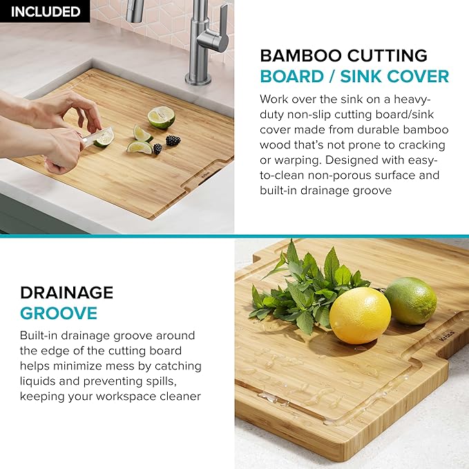 KRAUS Kore 21 Inch Undermount Workstation 16 Gauge Stainless Steel Double Bowl Stainless Steel Kitchen Sink with Accessories, KWU111-21