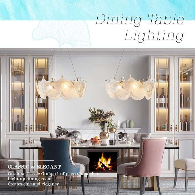 Gold Round Chandelier 8 Light Ginkgo Crystal Chandelier Light Fixture Hammered Glass Vintage Chandelier for Living Room Dining Room Bedroom High Ceiling Foyer,24in