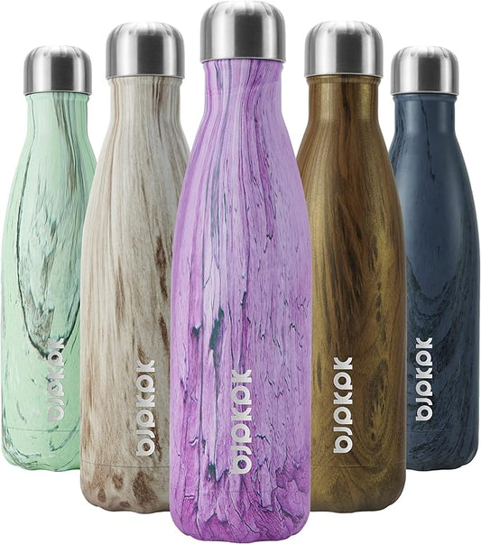 BJPKPK Pink-Wood Graphics Stainless Steel Water Bottles, 17 oz Metal Insulated Water Bottle, Reusable Travel Sports Thermal Water Bottle