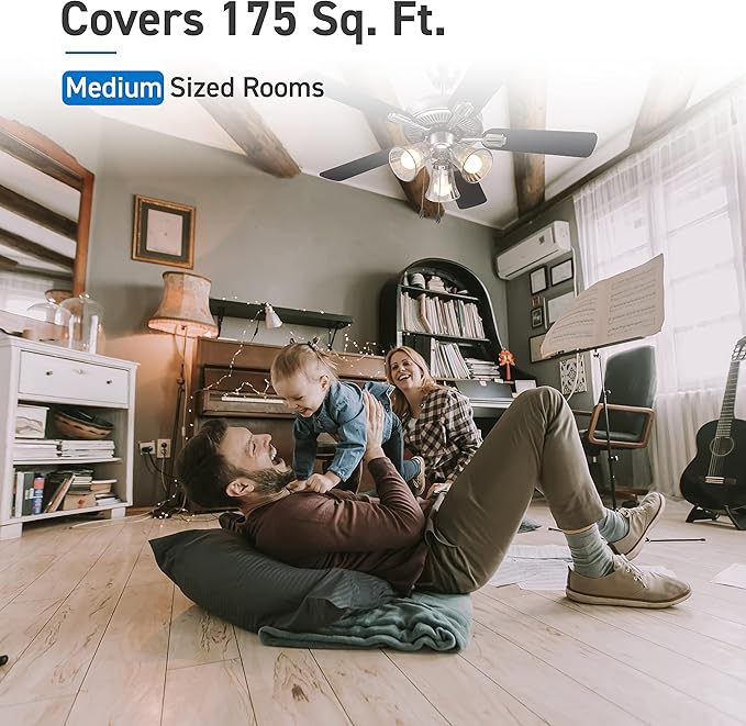 COMMERCIAL COOL 42” Contemporary Ceiling Fan with Lights, Cools up to 175 Sq. Ft., Ideal for Medium Sized Rooms, Equipped with Dual Chain, 5 Reversible Dual Finish Blades in Dark Walnut & Grey