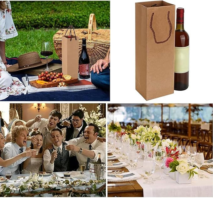 FSJJSD Wine Gift Bag, Wine Tote Bags Bulk Kraft Paper Bag with Handles for Wine Tote Bag with Handles, Wine Bottle Gift Bags for Party, Wedding