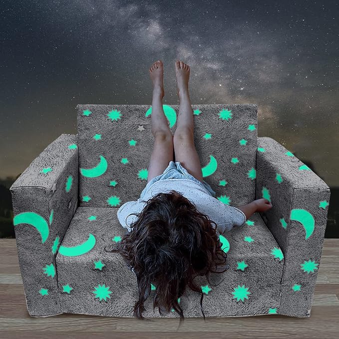 Kids Sofa, Glow in The Dark Toddler Chairs Children's 2 in 1 Convertible Sofa to Lounger - Extra Soft Flip Open Chair & Sleeper, Kids Couch for Kids Girls Boys