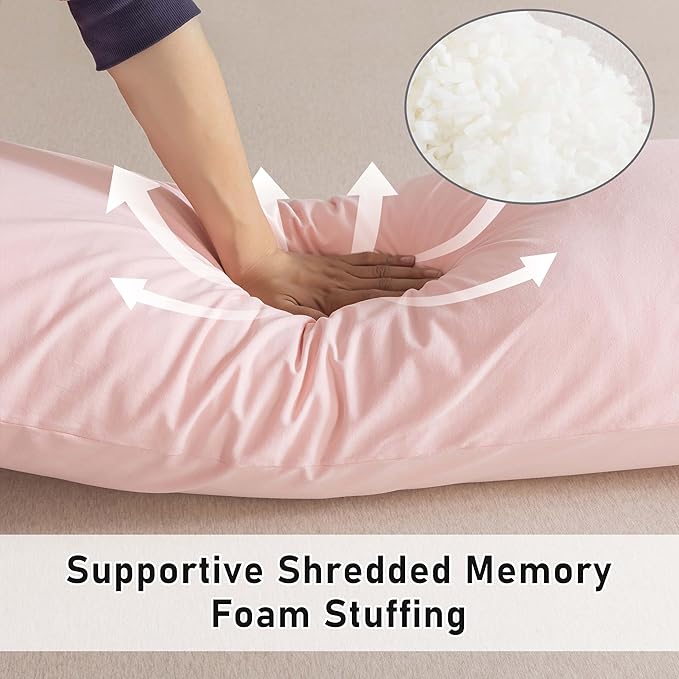 WhatsBedding Memory Foam Body Pillow for Adults, Long Body Pillow for Sleeping, Full Body Pillow for Bed (Removable Cotton Jersey Knitted Cover) - Pink