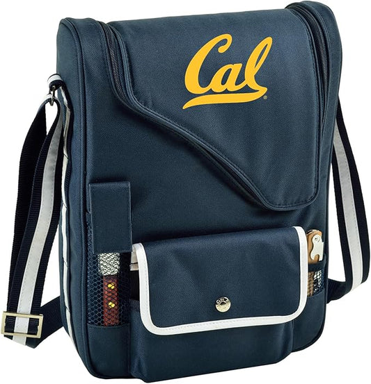 California Berkeley University Licensed Golden Bears Deluxe Wine Carrier with Wine Glasses and Accessories for Two Assembled & Quality Approved in The USA