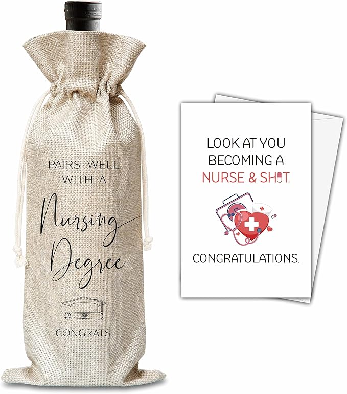 Xanev Nurse Graduation Gifts For Women Man, Nursing Degree Graduation Drawstring Wine Gift Bag, Pairs Well With Nursing Degree Wine Bag, Graduation Party Decoration Supplies Favors, B28
