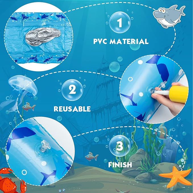 Deekin 2 Pieces Shark Party Buffet Cooler Inflatable Serving Bar Inflatable Cooler Cold Food Buffet Server Serving Tray Food Drink Holder Salad Ice Tray for Shark Theme Party Picnic Barbecue, 53 x 28