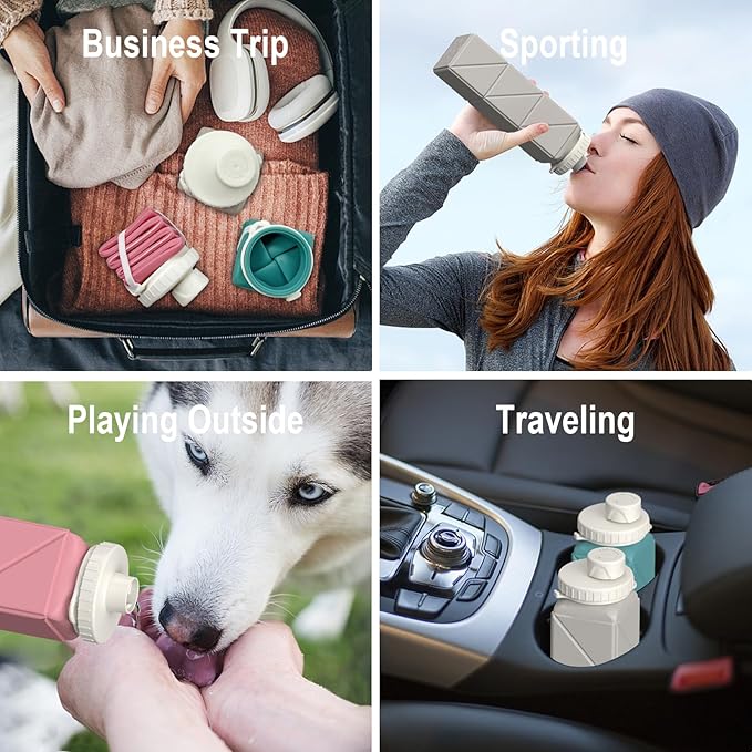 Collapsible Water Bottles, Silicone Foldable Portable Water Bottle 610ml, Lightweight Reusable Leakproof for Travel Camping Hiking Cycling Yoga Sports Outdoor