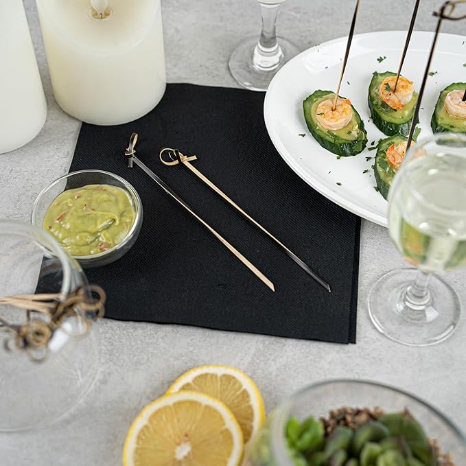 Restaurantware 6 Inch Twisted Bamboo Skewers 1000 Sturdy Disposable Bamboo Food Picks - Sturdy Looped Knot Black Bamboo Appetizer Picks Sustainable For Serving Appetizers and Cocktail Garnishes