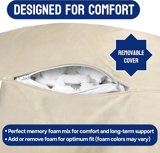 ComfortSpa Reading Pillow for Bed Adult Size, Back Rest Pillow with Arms, Pockets and Washable Cover; Use as a Back Pillow for Sitting in Bed for Bedrest or Relief from GERD Heartburn (X-Large Cream)