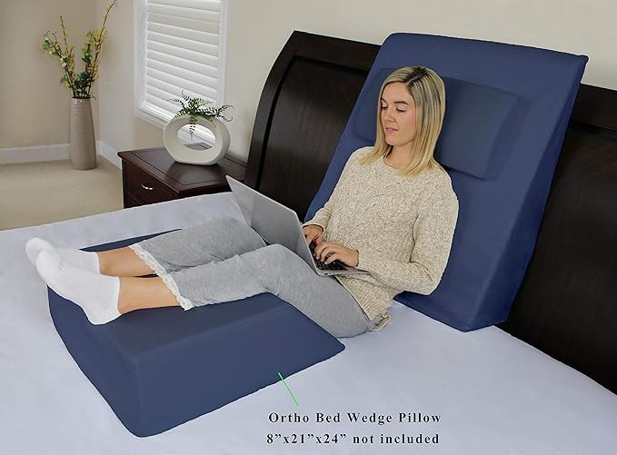 InteVision Extra Large Bed Wedge Pillow (33 x 30.5 x 7.5 inch) and Headrest Pillow in One Package - Help Relief from Acid Reflux, Post Surgery, Snoring - Egyptian Cotton Cover - 2 inch Memory Foam Top