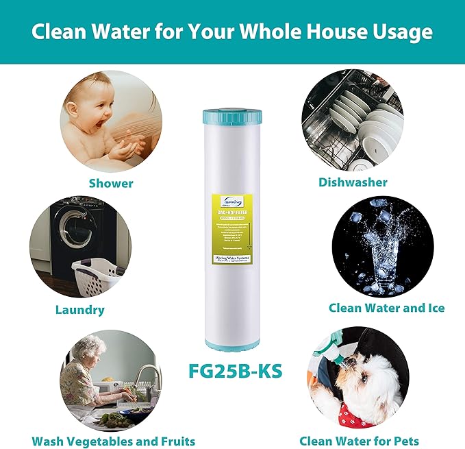 iSpring FG25B-KS High Capacity Heavy Metal Reducing GAC and KDF Whole House Water Filter Replacement Cartridge, 4.5” x 20”