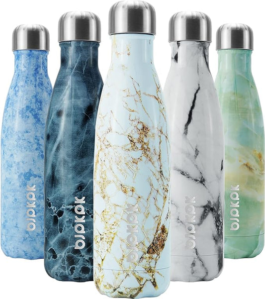 BJPKPK Insulated Water Bottles -17oz/500ml -Stainless Steel Water Bottles,Sports Water Bottles Keep Cold for 24 Hours and Hot for 12 Hours,Marble Amber