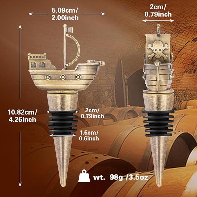 LKKCHER Pirate Ship Wine Stopper, Wine Gifts for Men Warship Battleship Lovers, Nautical Bottle Stoppers for Wine Champagne Prosecco, Birthday Gifts, Wine Saver, Wine Accessories