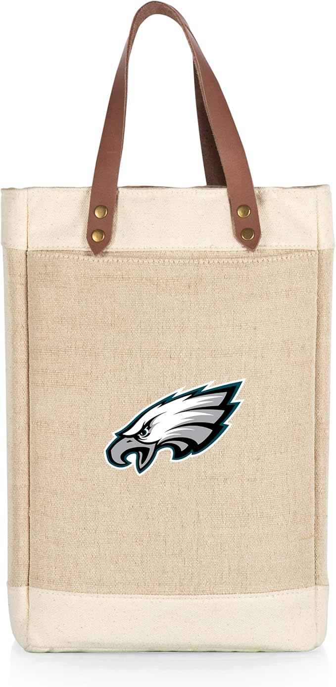 PICNIC TIME NFL Pinot - Jute 2 Bottle Insulated Wine Bag - Wine Tote Bag - Wine Gift Bag, (Beige)