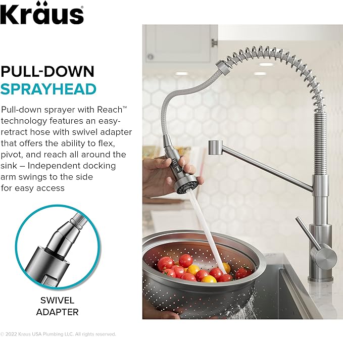 KRAUS Bolden Commercial Style Pull-Down Single Handle 18-Inch Kitchen Faucet in Brushed Brass/Matte Black, KPF-1610BBMB