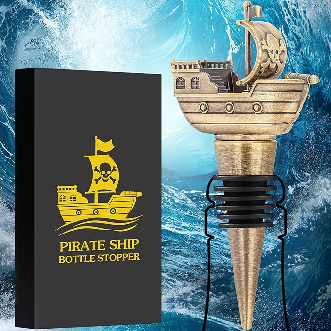 LKKCHER Pirate Ship Wine Stopper, Wine Gifts for Men Warship Battleship Lovers, Nautical Bottle Stoppers for Wine Champagne Prosecco, Birthday Gifts, Wine Saver, Wine Accessories