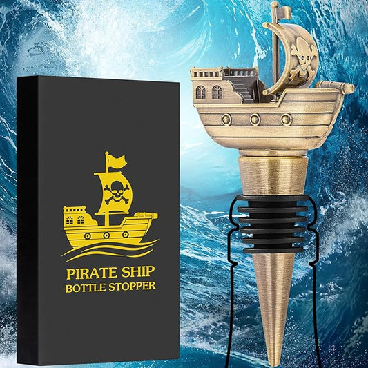 LKKCHER Pirate Ship Wine Stopper, Wine Gifts for Men Warship Battleship Lovers, Nautical Bottle Stoppers for Wine Champagne Prosecco, Birthday Gifts, Wine Saver, Wine Accessories