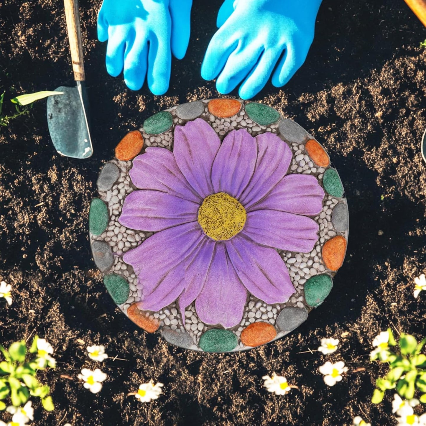 Outdoor Garden Decor Stepping Stones - Outside Garden Yard Decorative Stones Gifts for Women Garden Decor for Outside 10x10x0.75 Inch Cynkeyee