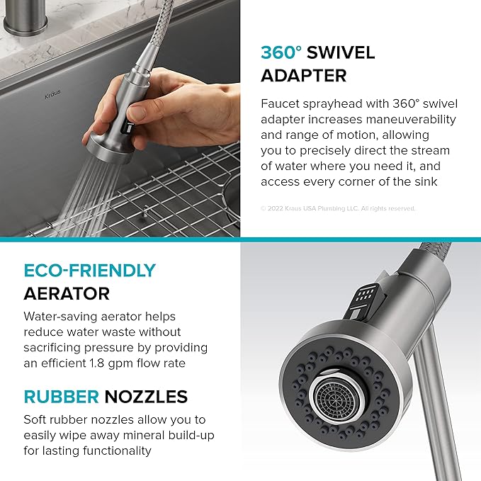 KRAUS Bolden Commercial Style Pull-Down Single Handle 18-Inch Kitchen Faucet in Brushed Brass, KPF-1610BB