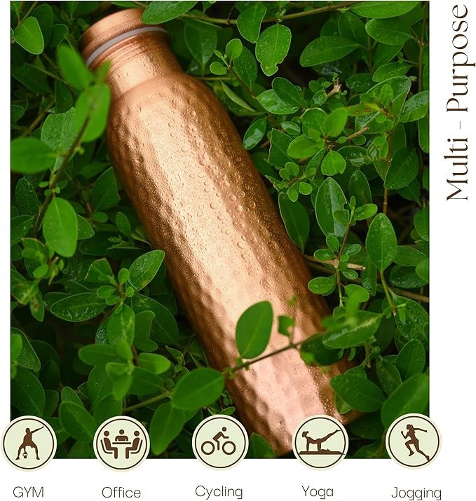 RAJRANG Hammered Copper Water Bottle 34 oz Ayurveda Health Vessel Leak Proof Design Pitcher for Sport Fitness Yoga 1000 ml