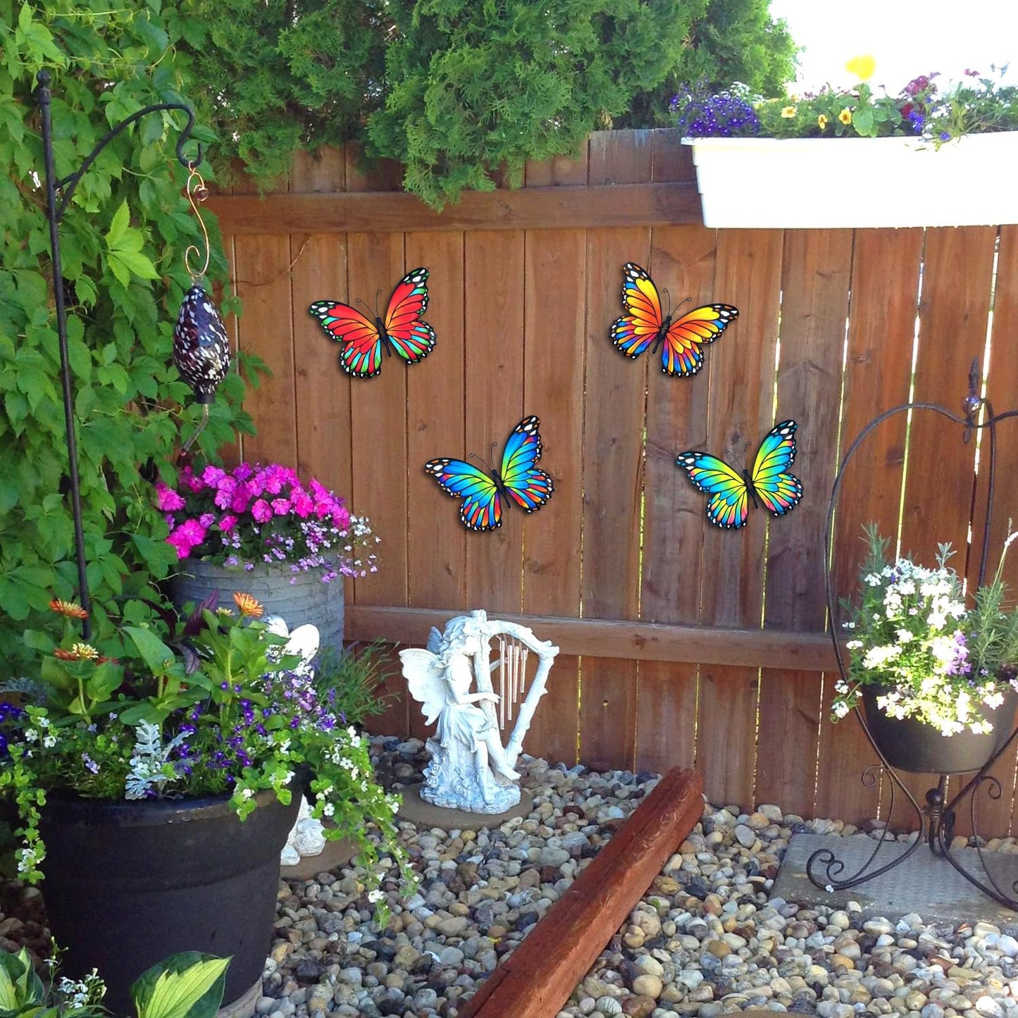 Oraytteo Metal Butterfly Outdoor Wall Decor - 4 Pack 9.8in Metal Butterflies Fence Art Decoration, Indoor Outdoor Patio Backyard Garden Decorations, Gift for Mom Dad Friends