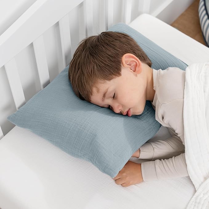 Comfy Cubs Toddler Pillow with Soft Muslin Pillowcase, 13"x18", Pacific Blue - Kids Pillow for Sleeping & Travel - Comfortable Small Pillow - Kids Travel Pillow with Breathable Microfiber Fill