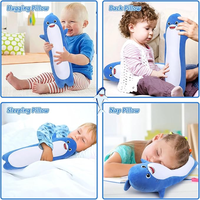Long Shark Plush,Cuddly Shark Stuffed Animal,Cute Plushies Shark Plush Toys,Kawaii Sleeping Animal Body Pillow,Soft Plush Hugging Pillow,Ideal Snuggle Buddy for Kids Adults(Blue Shark,20”)