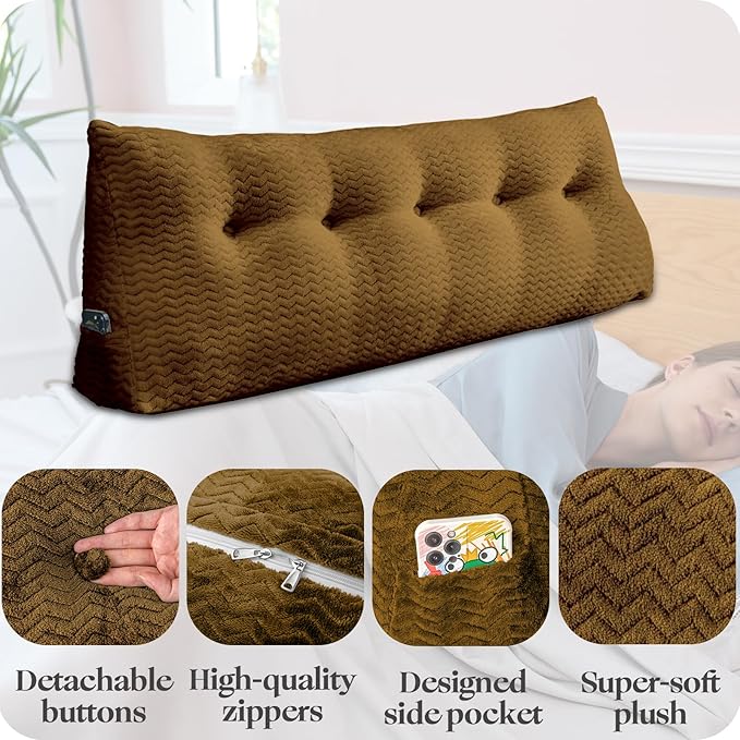 Large Bolster Triangular Headboard Wedge Backrest Positioning Support Bed Rest Reading Pillows Headboard Wedge Pillows for Day Bed Bunk Bed with Removable Cover