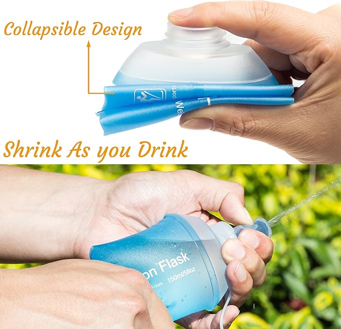 J.CARP 250ml Soft Flask Running Water Bottles, TPU Foldable Running Hydration Flask for Hydration Pack Cycling Hiking Climbing Outdoors Motorbike