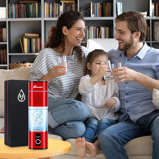 Hydrogen Water Bottle, 3000+ ppb Hydrogen Water Bottle Generator with SPE/PEM Technologyand LED Display, Hydrogen Water Ionizer Machine for Office, Home, Travel,Gift (Red)