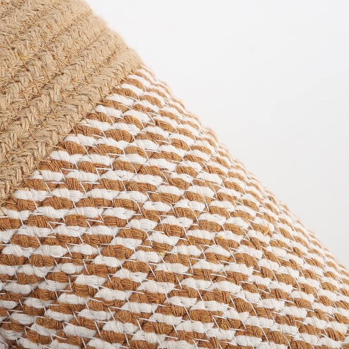 Hanging Basket(2Piece) Wall Woven Cotton Rope Storage Basket with Leather Decorative Baskets Organizer for Kitchen Office Bedroom,Plants,Towels, Toys Khaki