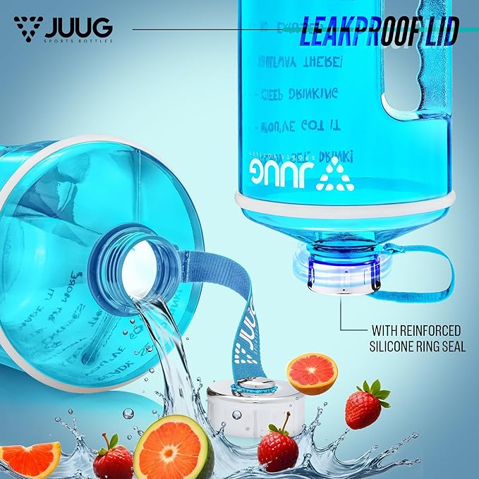 JUUG 1 Gallon Water Bottle with Times to Drink - Gallon Water Jug with Handle - 128oz Leakproof BPA Free Bottle for Gym Fitness- One Gallon Water Bottle with Motivational Time Markers