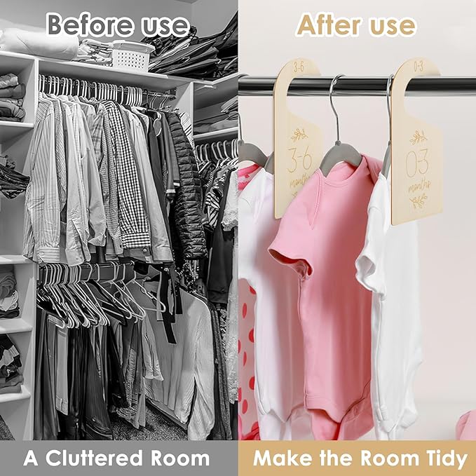 Sibba 7 Pcs Closet Dividers Clothes Organizer Adorable Wooden Holder Size Hanger Double Sided Bracket Drawers Must Haves Boho Nursery Decor Room Decorations Storage Rack