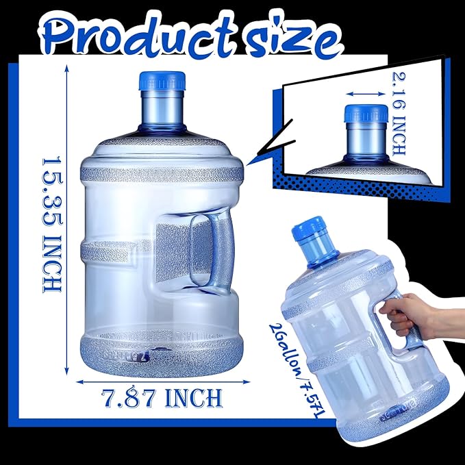 2 Pieces Water Jugs Round Plastic Water Bottle Portable Water Jug with Handle Leakproof Screw Cap Reusable Large Capacity Water Bottle for Camping Outdoor Travel Gym Use(2 Gallon)