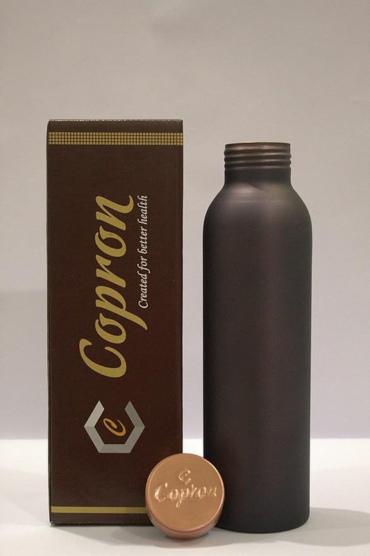 Pure Copper Water Bottle 30 oz 900 ml Leak Proof Ayurvedic 100% Copper Vessel - Drink More Water in Black Copper Bottle for Yoga, Daily Use