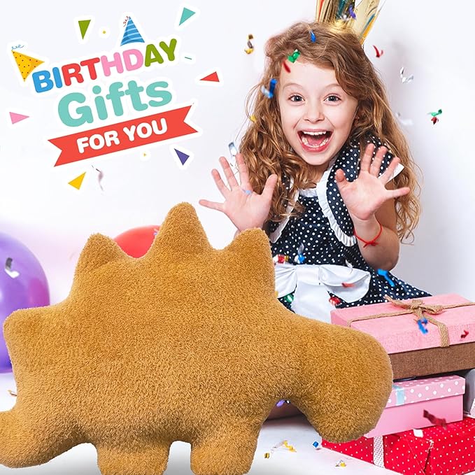 Dino Nuggets Pillow, Dinosaur Chicken Nuggets Plush Funny Gifts for Teen Boys Girls, Fun Throw Pillows Cute Room Decor for Teens Dinosaur Gifts (Large, Stegosaurus)