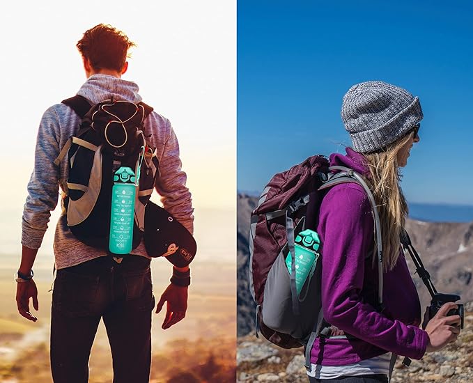 Enerbone 32 oz Water Bottle with Times to Drink and Straw, Motivational Drinking Water Bottles with Carrying Strap, Leakproof BPA & Toxic Free, Ensure You Drink Enough Water for Fitness Gym Outdoor