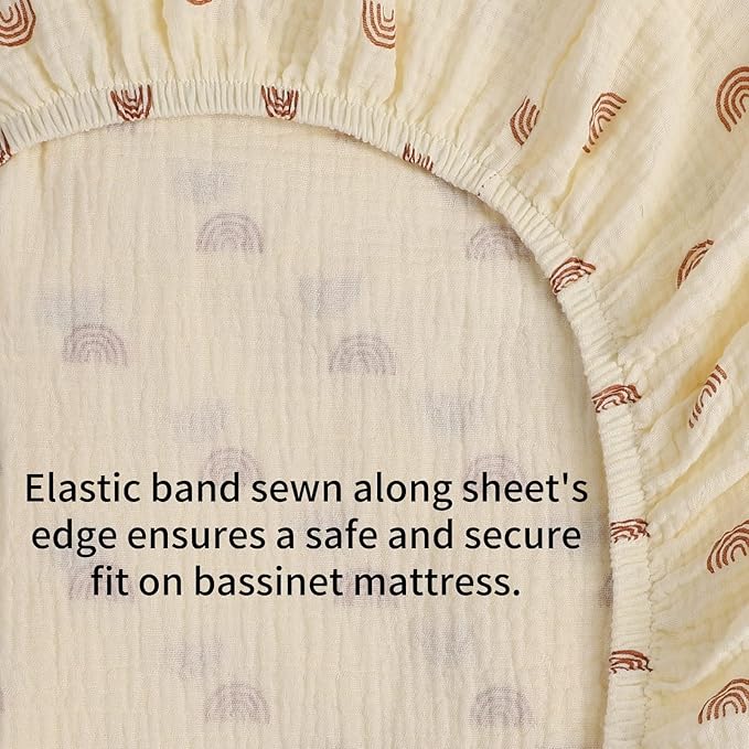 Muslin Bassinet Sheets 29"x 14" for Chicco LullaGo Anywhere, Baby Bjorn Cradle and Other Same Size Mattress Pad, Snuggly Soft 100% Cotton 2 Pack, Natural and Rainbow